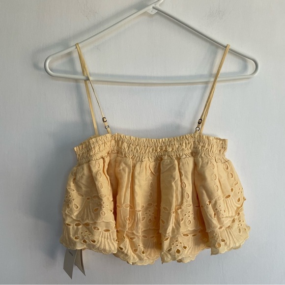 NWT Tularosa Stella Crop Top in Butter Yellow Ruffle Embroidered Smocked XXS - Picture 3 of 11